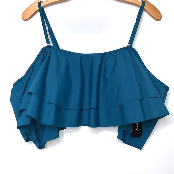 NWT TEMPT ME Teal Turquoise Ruffle Flounce Off Shoulder Swim Bikini Top Size XXL - Picture 2 of 11